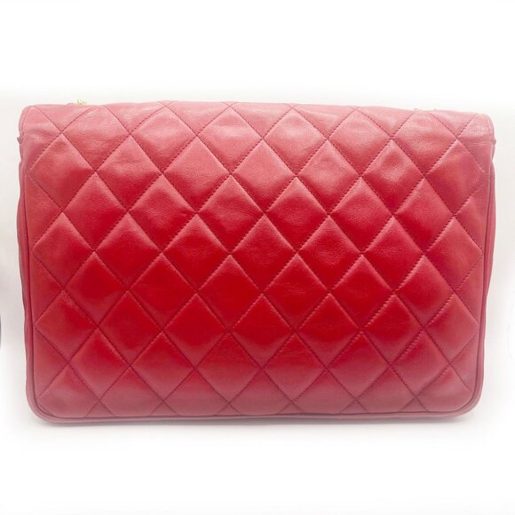 RARE CHANEL CC 24K Vintage Jumbo Envelope Flap Bag Lambskin Timeless Red Purse - Picture 4 of 16
